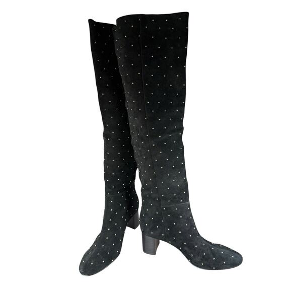 NEW Madewell Black Suede Studded Tall Boots Gold Stud Knee High Boots 7 - Picture 3 of 8